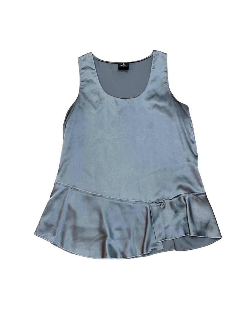 La Reine Fashion Tank Top Gray Women's Medium Dressy Silky Ruffled Hem
